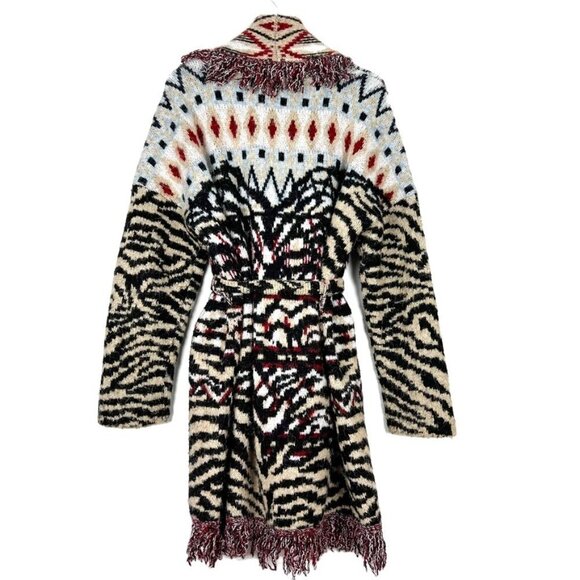 Anthropologie Sweater Women's 1X Paloma Fringed Animal Print Belted Cardigan - Picture 13 of 15
